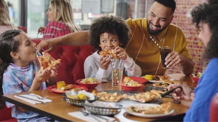 Family eating a meal at a restaurant